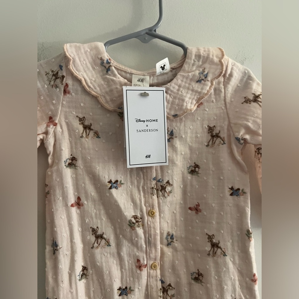 NWT H&M Disney Bambi Sanderson Romper 9M Organic Cotton Muslin Baby Outfit - Picture 2 of 4
